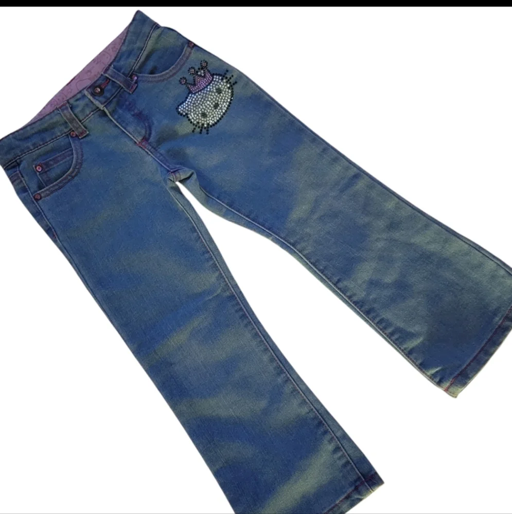 Girls Size 4 Princess Hello Kitty Jeans, Rhinestones, Embroidery Bling Boot Cut